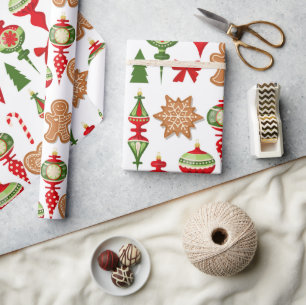 Papier Cadeau Décorations de Noël Pain d'épices Cookies Bonbons