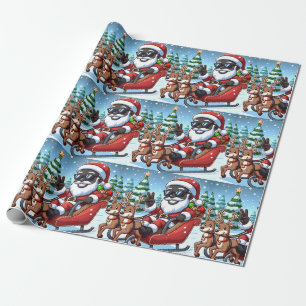 Papier Cadeau Décorations de Noël Père Noël Noir - Papier d'enve