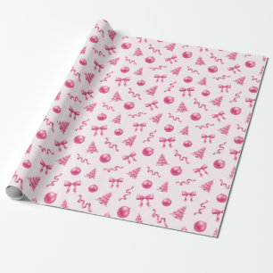 Papier Cadeau Décorations et rubans de Noël Coquette rose