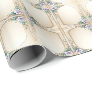 Papier Cadeau Decorative Floral Frame with Pearls Wrapping Paper