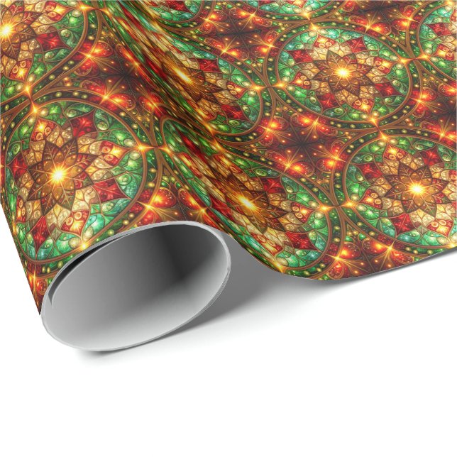 Papier Cadeau Decorative Red Green Holiday Wrapping Paper (Coin rond)