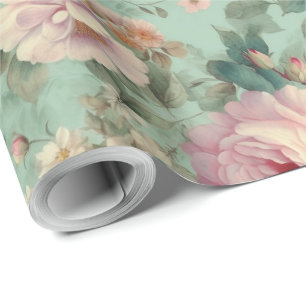 Papier Cadeau Découpage aquatique de rose florale vintage