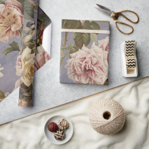 Papier Cadeau Découpage bleu Rose vintage Dusty