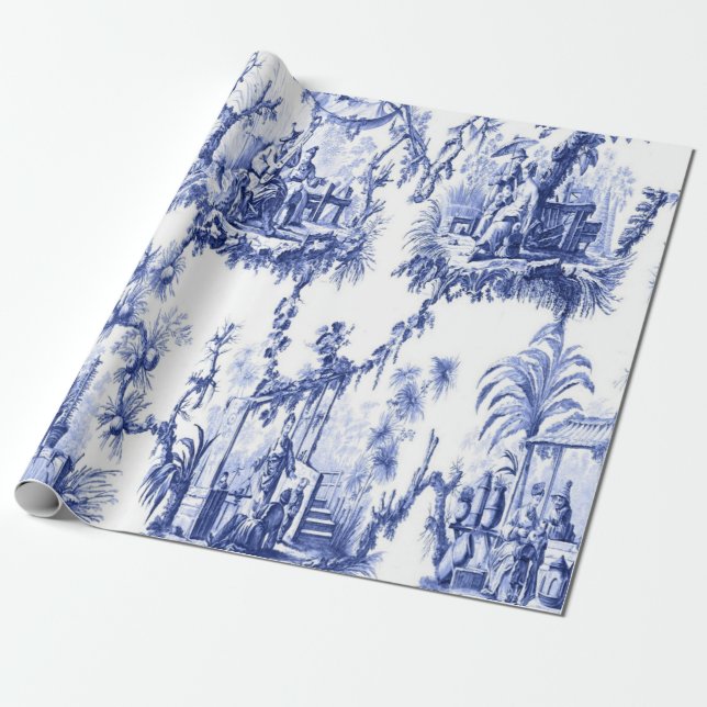 Papier Cadeau Découpage de la Chinoiserie bleue et blanche (Déroulé)