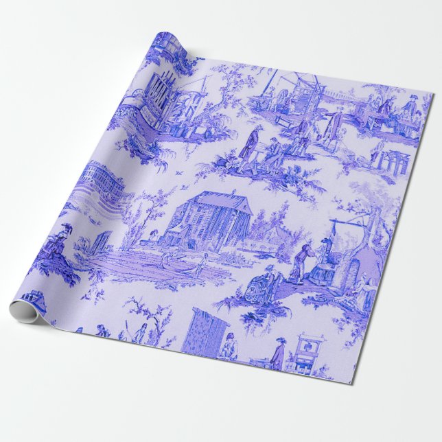 Papier Cadeau Découpage de la Chinoiserie de Toile Blanc Bleu Fr (Déroulé)