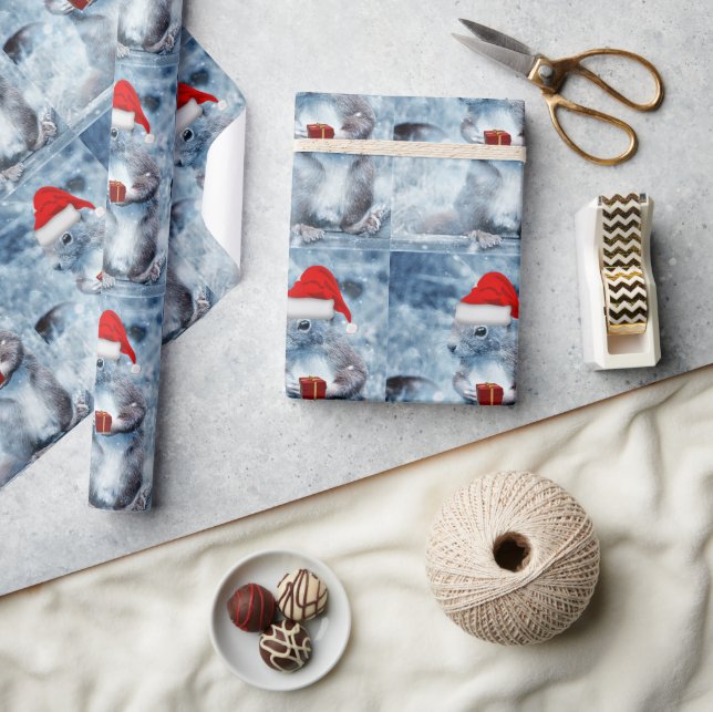 Papier Cadeau Découpage de Noël d'écureuil de Père Noël mignonne (Artisanat)