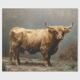 Papier Cadeau Découpage de peinture Vintage de la vache Highland