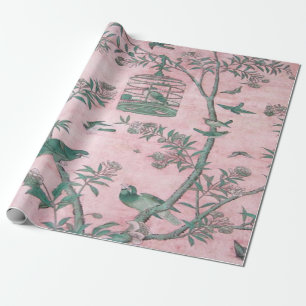 Papier Cadeau Découpage d'oiseaux de la Chinoiserie rose