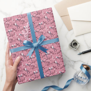 Papier Cadeau Découpage floral d'oiseau rose