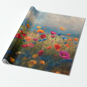 Papier Cadeau Découpage impressionniste Fleur sauvage vibrante