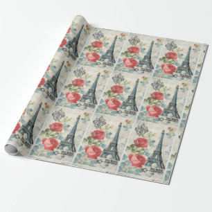 Papier Cadeau Découpage Rétro Paris Vintage Fête de Noël
