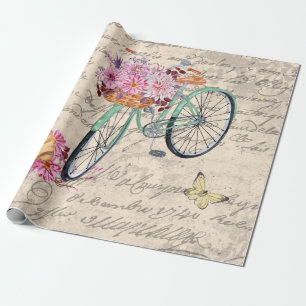 Papier Cadeau Découpage vintage Bulldog Floral Bicyclette Ephem