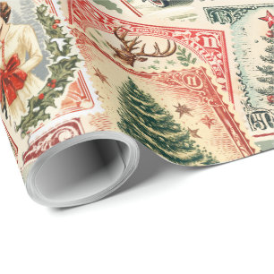 Papier Cadeau Découpage Vintage Timbre de Noël