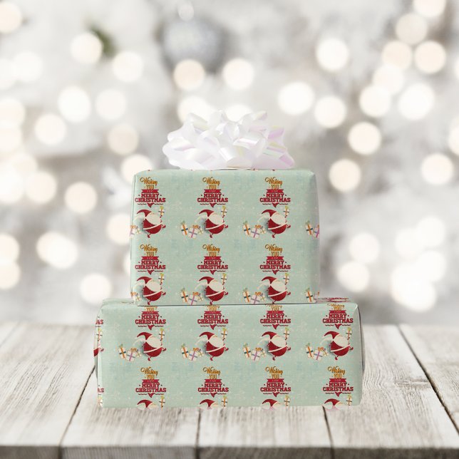 Papier Cadeau Découpe du Père Noël rétro avec présentants (Créateur téléchargé)