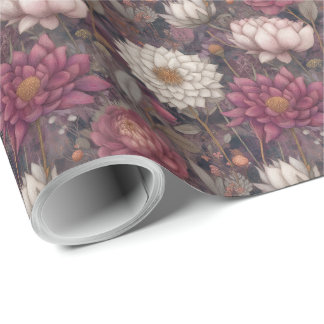 Papier Cadeau Deep Pink & Cream Dahlia Botanical Vintage Floral