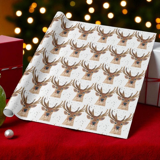 Papier Cadeau Deer Noël aquarelle Motif Woodland Brown W (Créateur téléchargé)