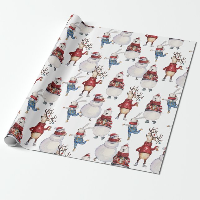 Papier Cadeau Deer Snowman Rabbit Ours Noël Gite Cadeau (Déroulé)