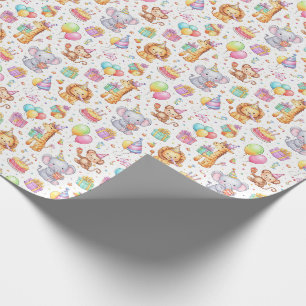 Papier Cadeau Défilé d'animaux de fête – Conception d'anniversai
