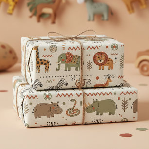 Papier Cadeau Défilé tribal d'animaux africains ID1262