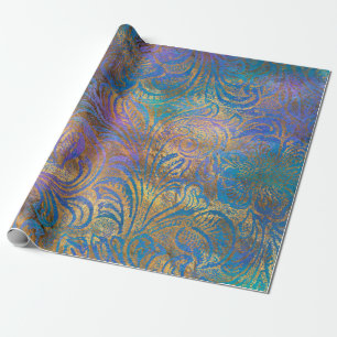 Papier Cadeau Défilement d'or en violet, rose, bleu
