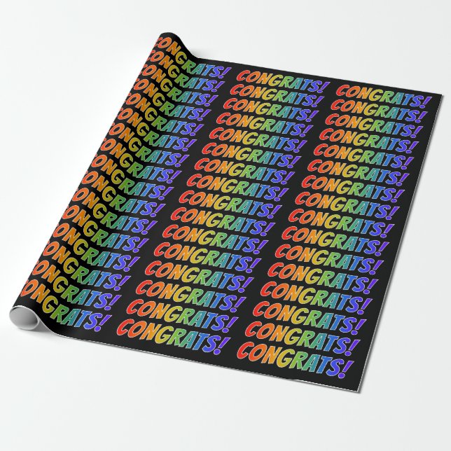 Papier Cadeau Dégradé du spectre arc-en-ciel "FÉLICITES !" (Déroulé)