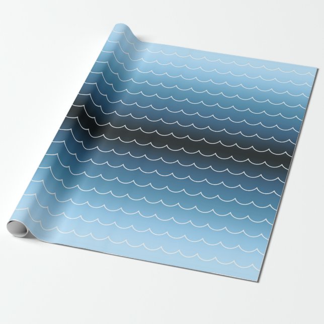 Papier Cadeau Dégradé Motif moderne de vague bleue (Déroulé)