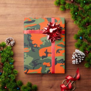 Papier Cadeau Déguisement camouflage orange et vert, Militaire,
