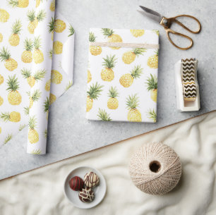 Papier Cadeau Déjeuner de mariage aux ananas jaunes tropicaux