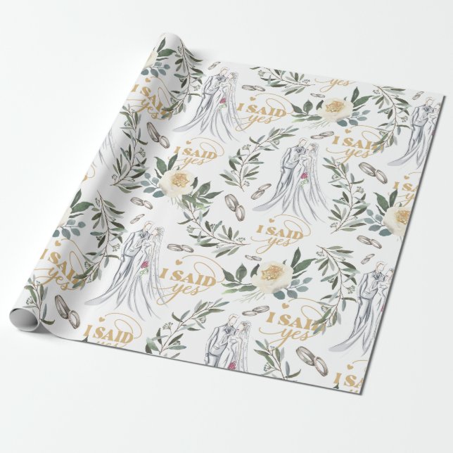 Papier Cadeau Délicat Mariage floral aquarelle élégant  (Déroulé)