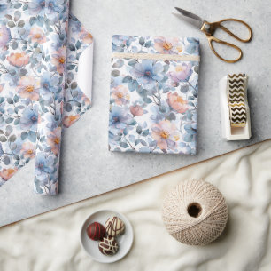 Papier Cadeau Délicat motif floral aquarelle en couleur pastel