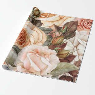 Papier Cadeau Délicat poire Vintage et roses roses