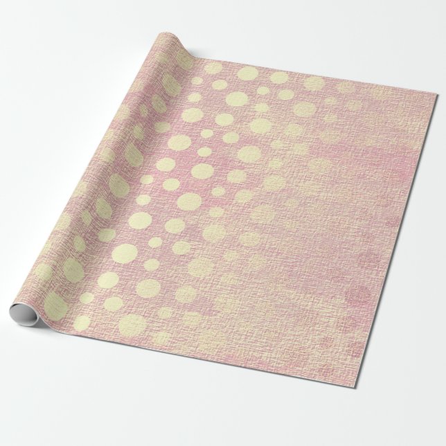 Papier Cadeau Délicat rose Peach Pastel Pois d'or (Déroulé)