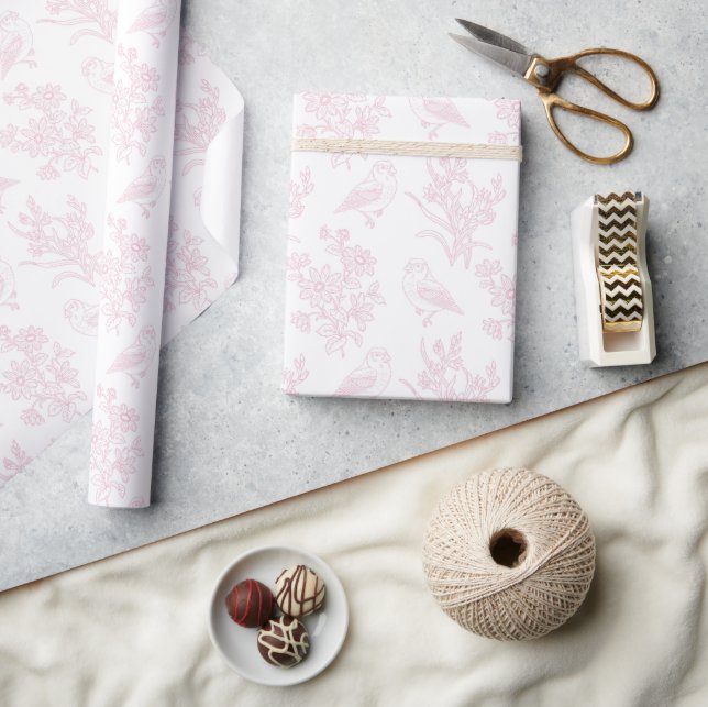 Papier Cadeau Délicate Fête des mariées florale rose Oiseau Line (Artisanat)