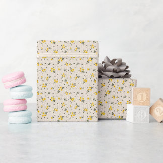 Papier Cadeau Delicate Flower Pattern Yellow Wrapping Paper Roll