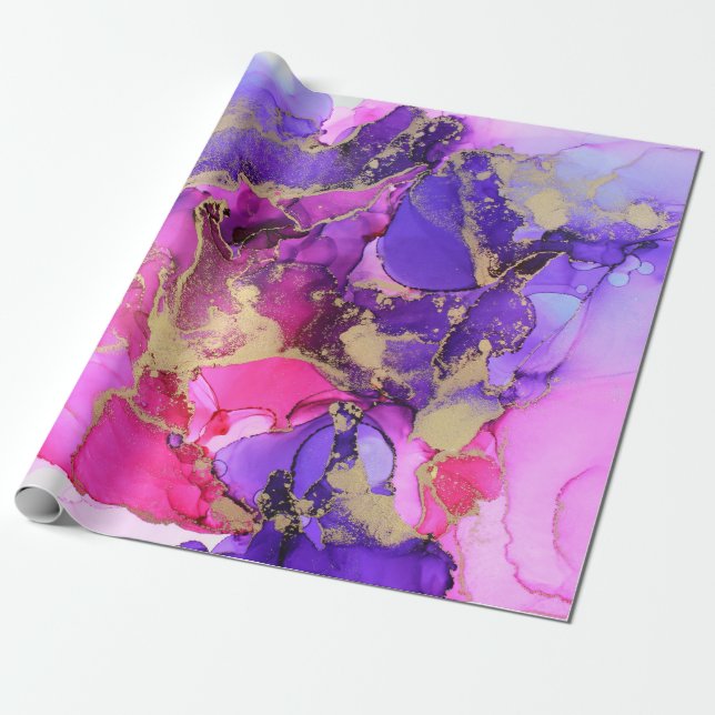Papier Cadeau Deluxe Purple Pink Gold Ink Flow. Liquid layers of (Déroulé)