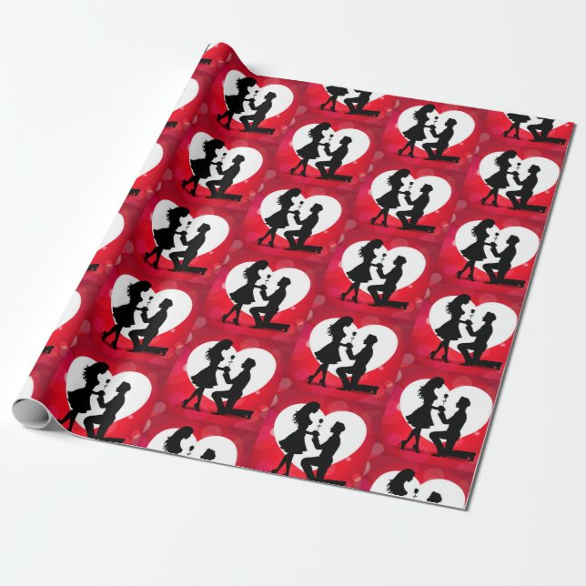 Papier Cadeau Demande silhouette cœur rouge (Déroulé)