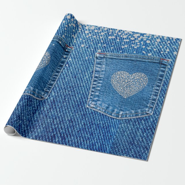 Papier Cadeau Denim Jeans Pocket Russe Pays Diamants Occidentaux (Déroulé)