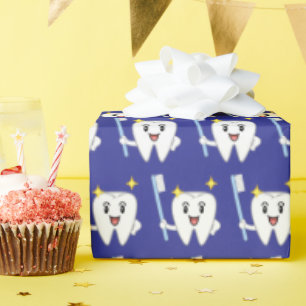 Papier Cadeau Dent Heureuse Avec Brosse à Dents