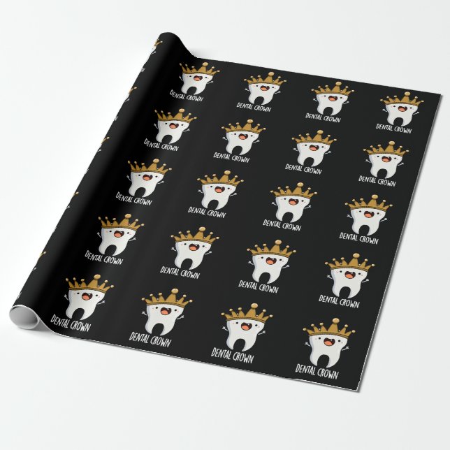 Papier Cadeau Dental Crown Funny Dot Pun Dark BG (Déroulé)