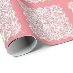 Papier Cadeau Dentelle a l'air rose blanc vintage vieux mode