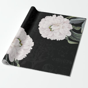 Papier Cadeau dentelle blanche de noir de pivoine