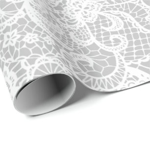 Papier Cadeau Dentelle blanche sur argent