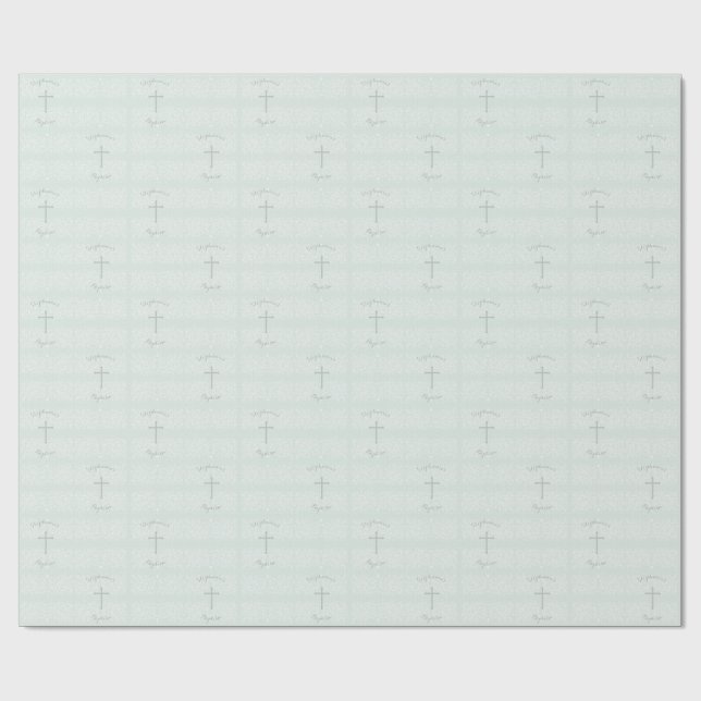 Papier Cadeau Dentelle florale sensible opale bleue de baptême (Plat)