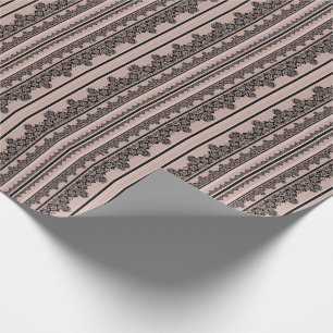 Papier Cadeau Dentelle noire, ajourée, fond marron, beige, Bla