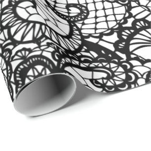 Papier Cadeau Dentelle noire en blanc