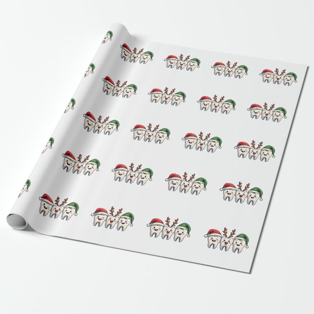 Papier Cadeau Dentiste Noël Dental Père Noël Floss Xmas Tree (Déroulé)