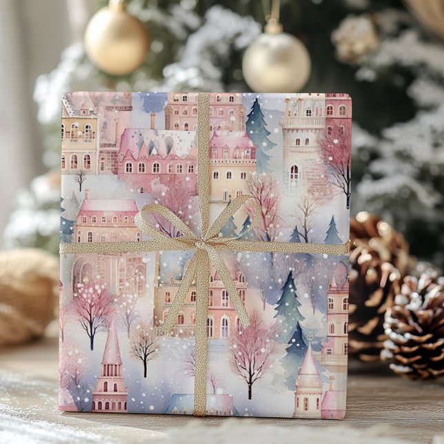 Papier cadeau d'enveloppement d'aquarelle du villa (Créateur téléchargé)