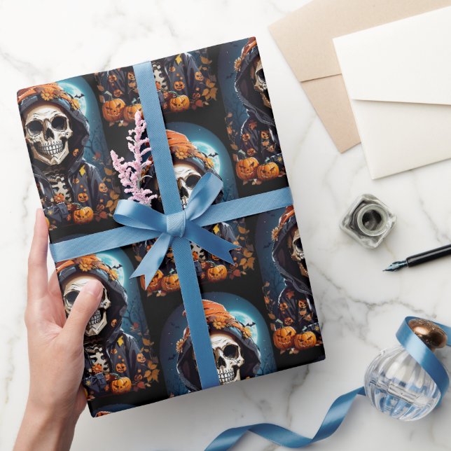 Papier Cadeau Déplaisant Grinning Squelette Horreur Thème (Cadeaux)