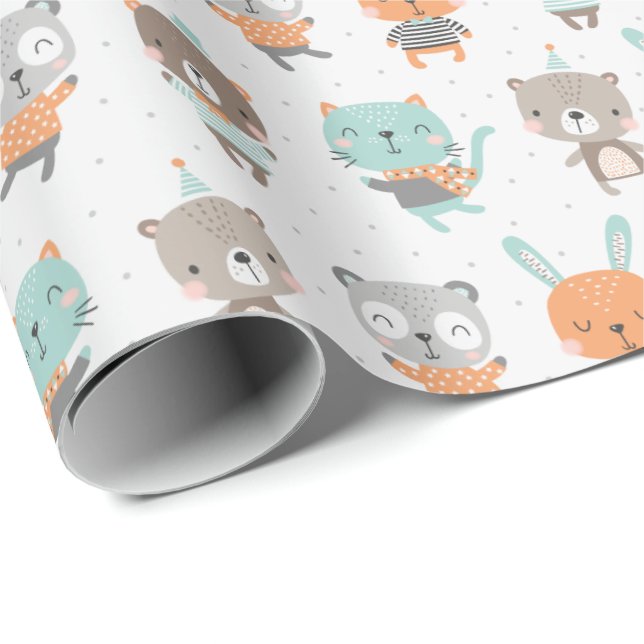 Papier Cadeau Des animaux mignons et neutres selon le sexe en co (Coin rond)