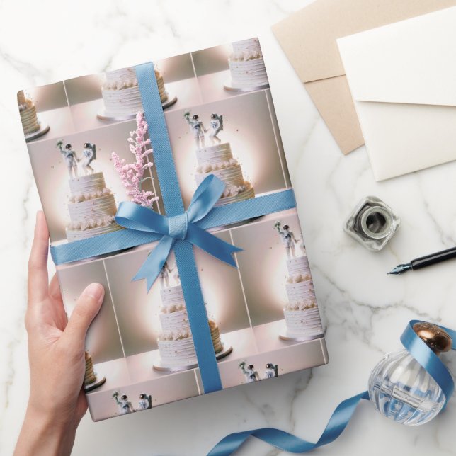 Papier Cadeau Des astronautes sur un gâteau Mariage à plusieurs  (Cadeaux)